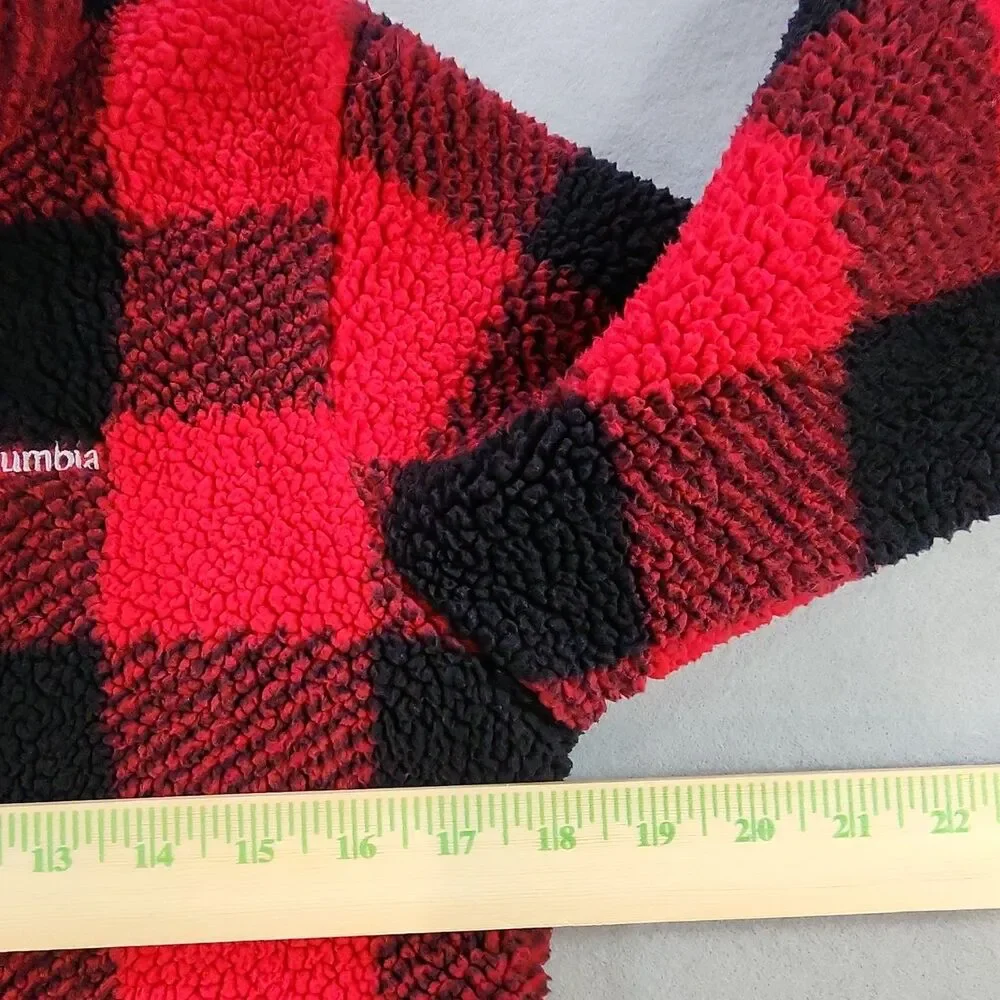 Columbia Unisex Kids L Red/Black Plaid Fleece Jacket Full Zip Pockets